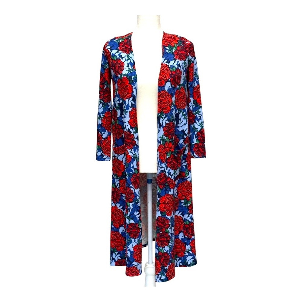 LuLaRoe Sarah Duster Cardigan red roses Size XS NWOT